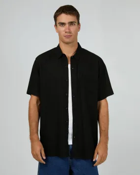 Textured Linen SS Shirt Black Coffee Run