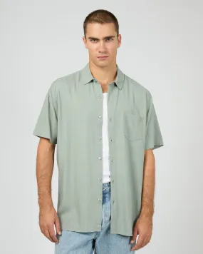 Breathable Layer Textured Linen Ss Shirt Green