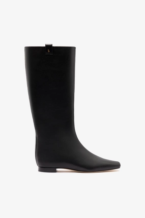 Slip Resistant Sole Alexis Flat Boot In Black Leather