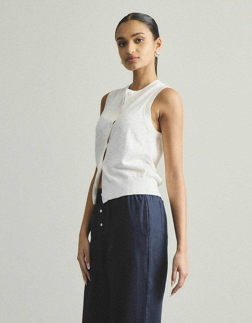 Quick Dry Textile Kyra Button Tank - White