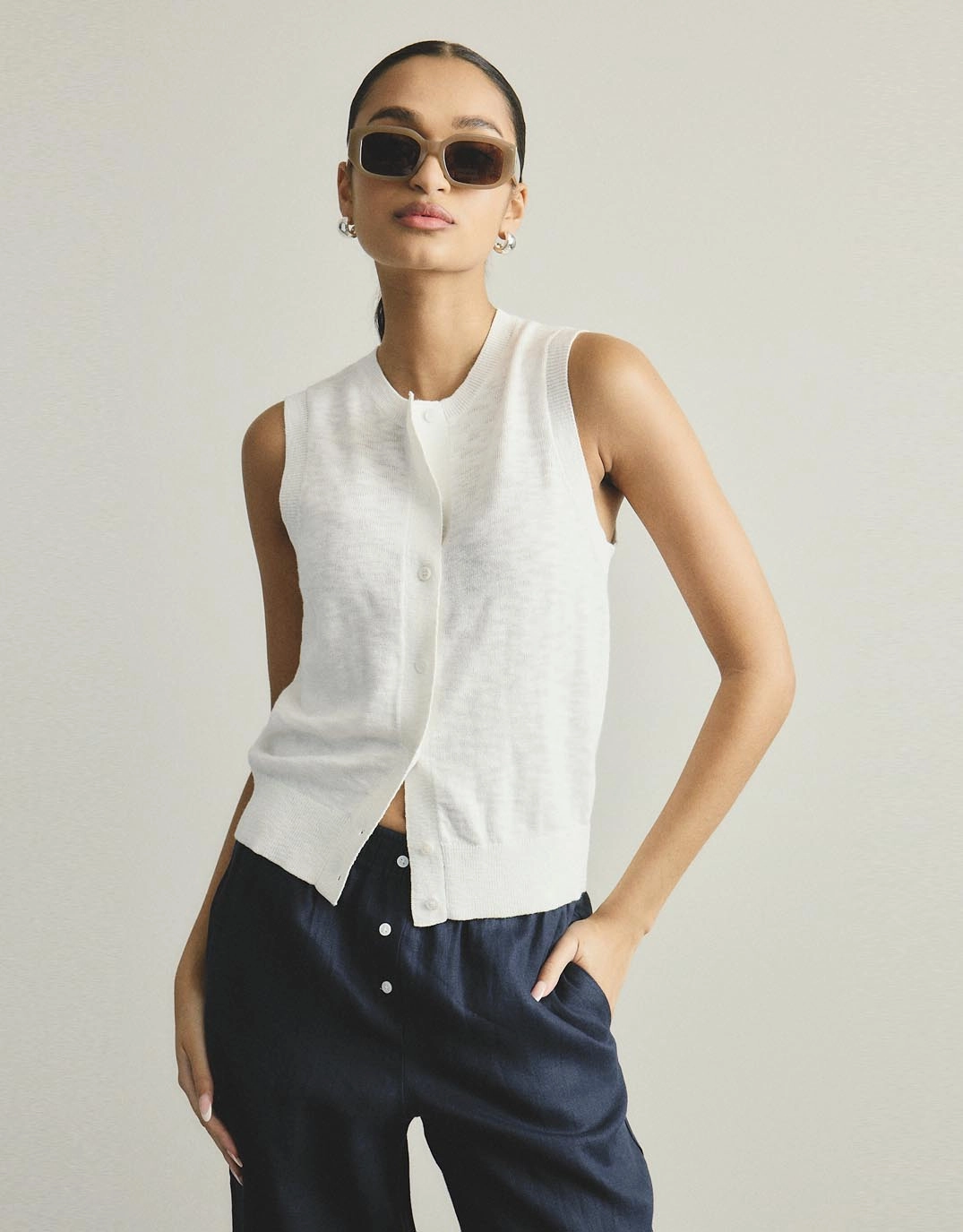 involvement Aspect Kyra Button Tank - White