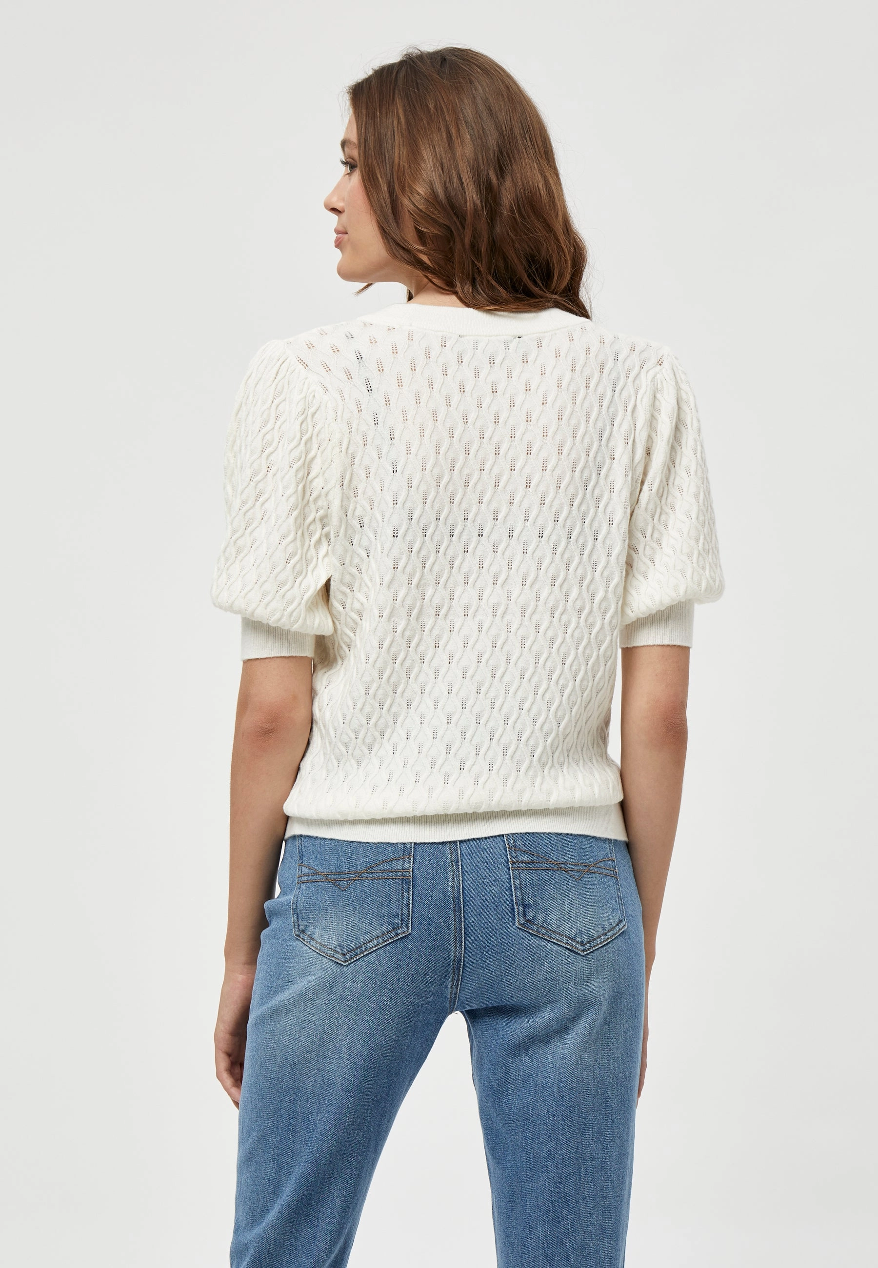 Double Needle Stitching Moisture Management Fabric PC1718 Rosalia Puff Sleeve Knit Tee - Cloud Dancer