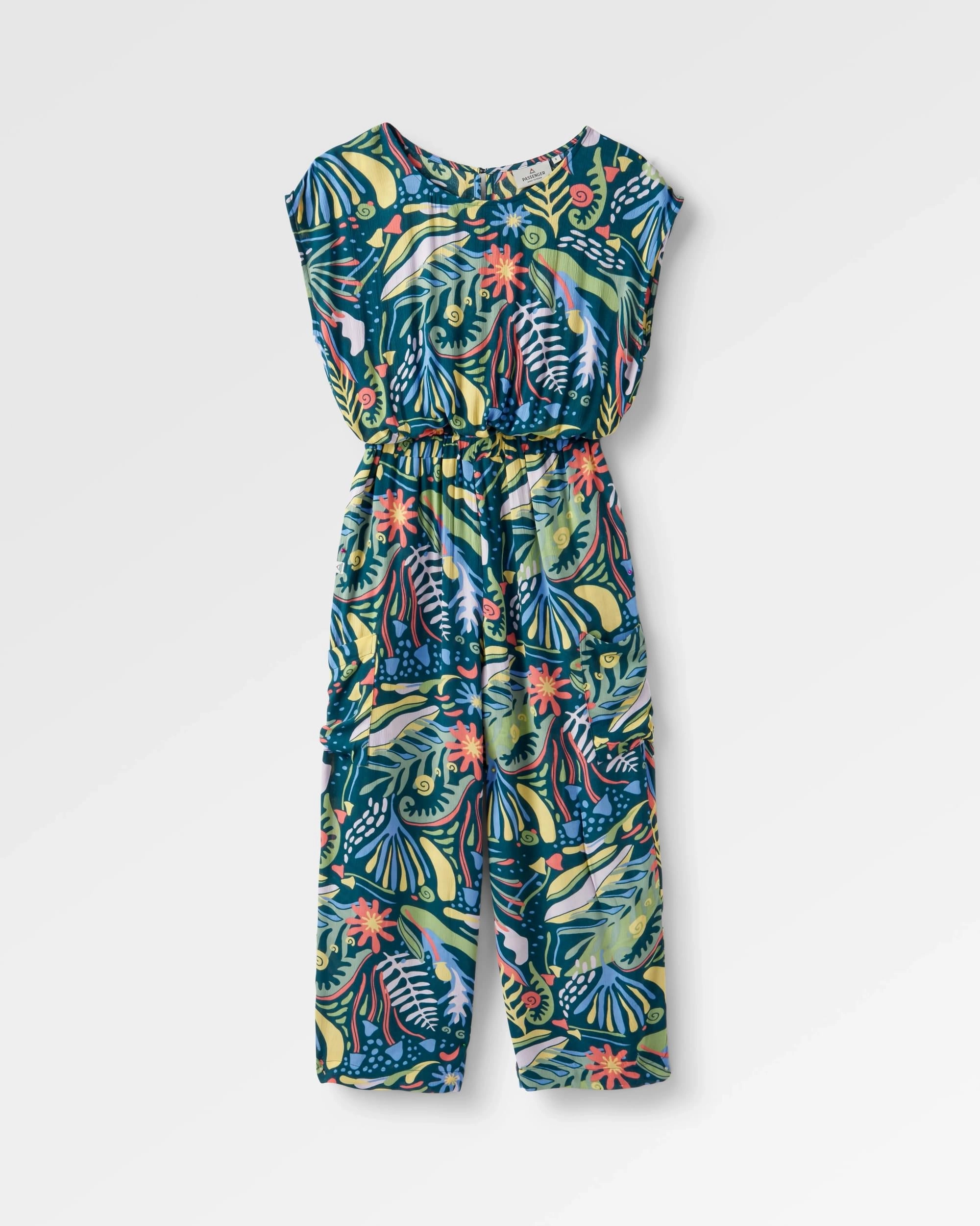 Smooth Finish Thimbleberry Jumpsuit - Abstract Seaweed Tidal Blue