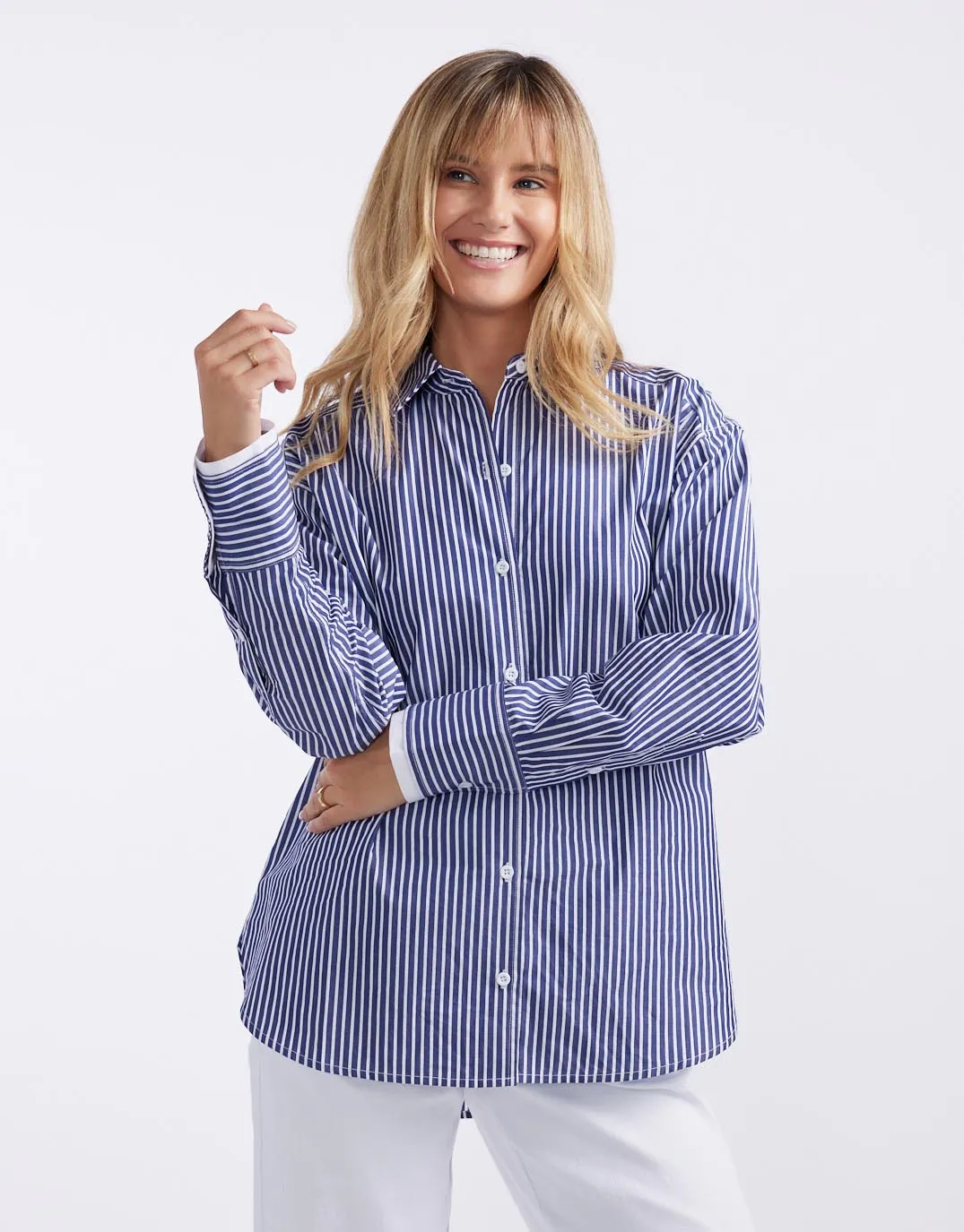 Hayley Double Cuff Shirt - Navy/White Plus Size Fit