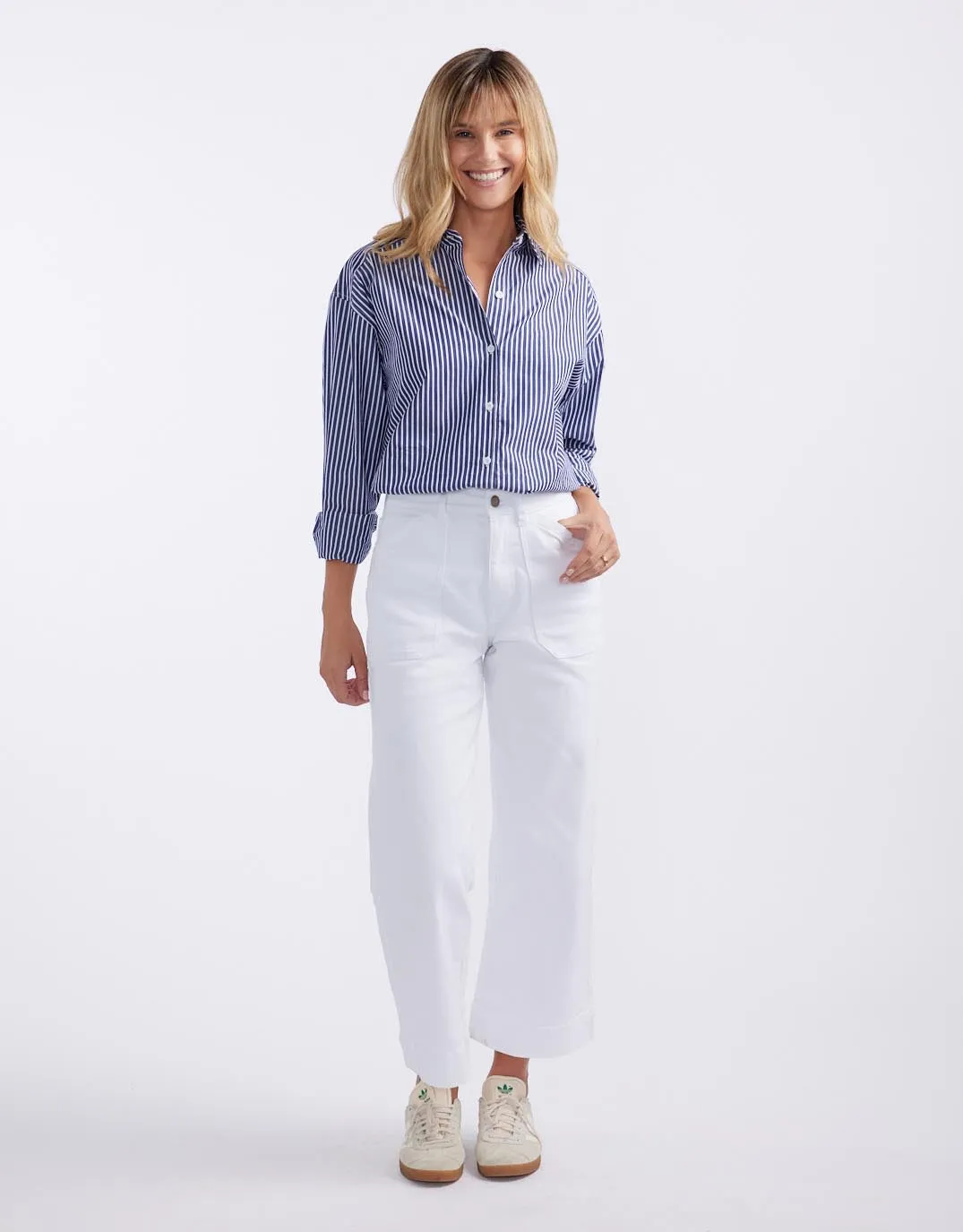 Hayley Double Cuff Shirt - Navy/White Formal Elegance Wardrobe Essential