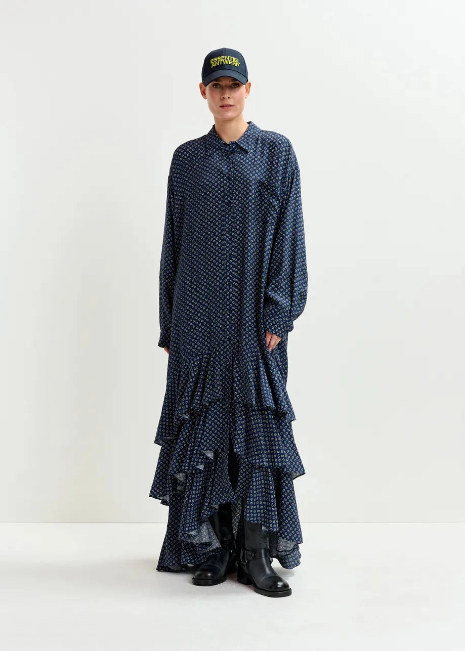 Urban Energy Essentiel Antwerp Imagazine Tiered Ruffle Dress in Black Iris