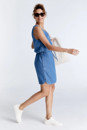 Functional-Design Bright Accent Tiffany  Denim Dress - Medium Blue