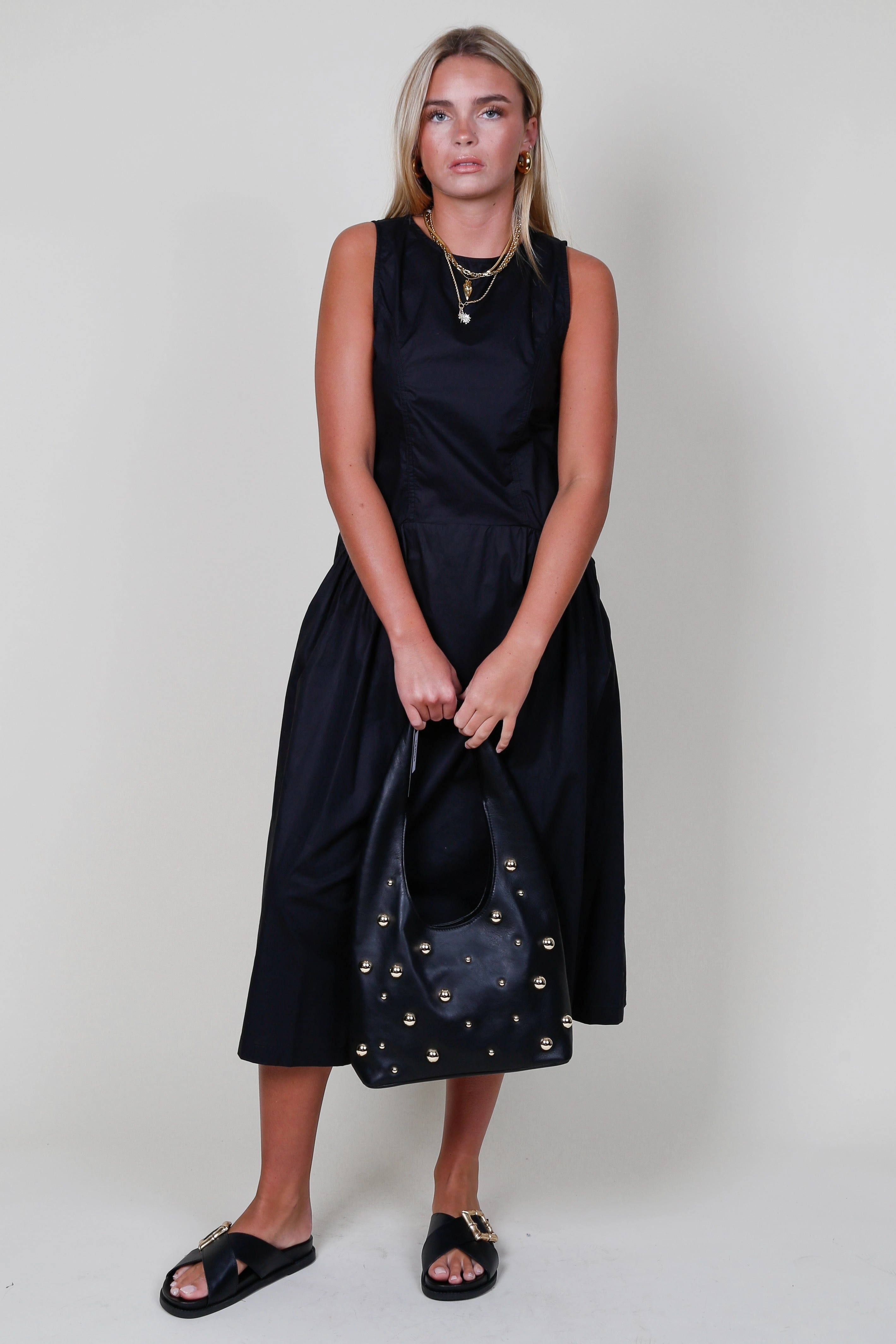 Comfortable Touch Poplin Drop Waist Maxi Dress - Black