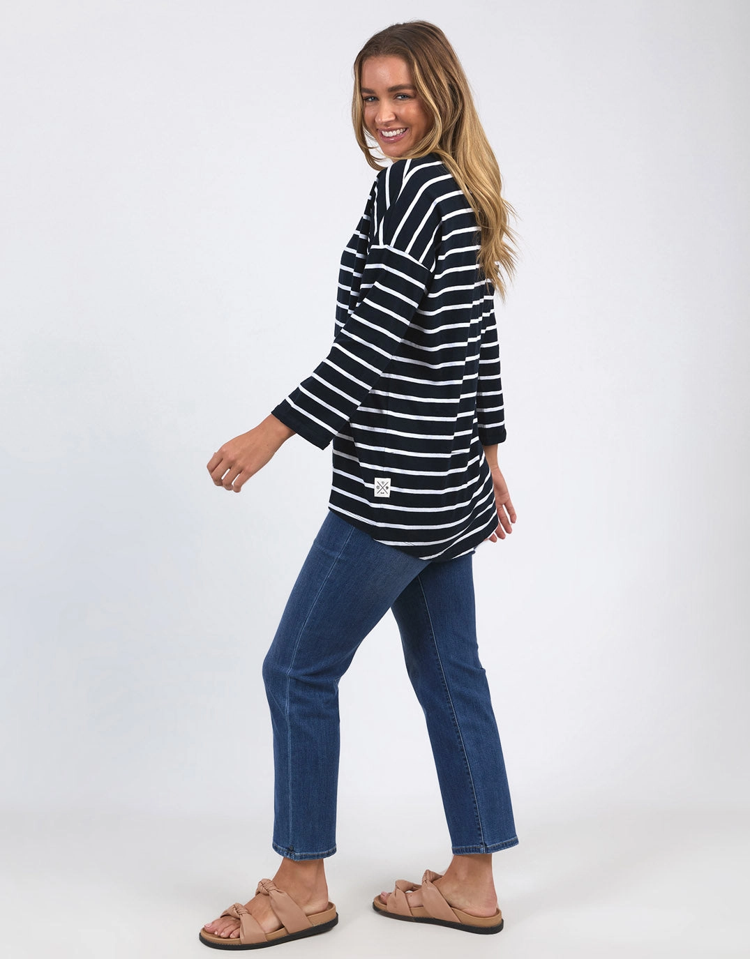 Sleek Layer Minimalistic Wear Annie Lightweight Top - Navy/White Stripe