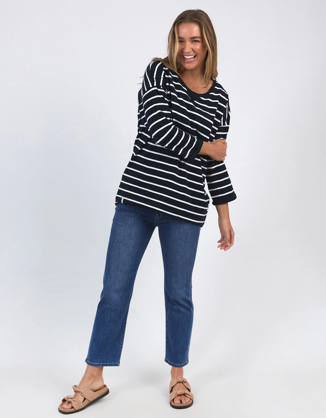 Quality Fabric Annie Lightweight Top - Navy/White Stripe