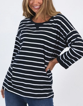 Annie Lightweight Top - Navy/White Stripe ThermoregulatingFabric MinimalBranding