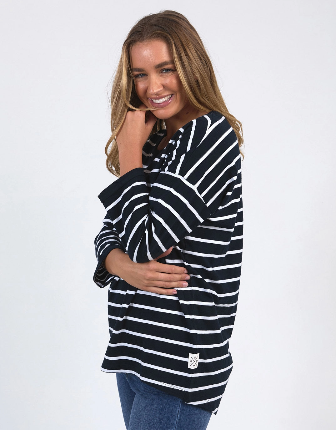 Annie Lightweight Top - Navy/White Stripe School spirit Relax Style Trend