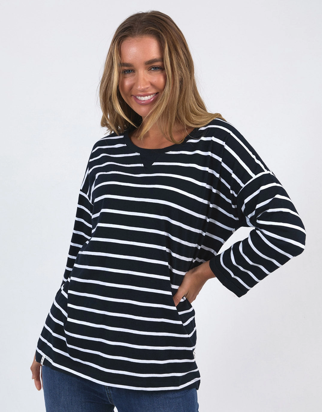 Annie Lightweight Top - Navy/White Stripe AntiStaticLining