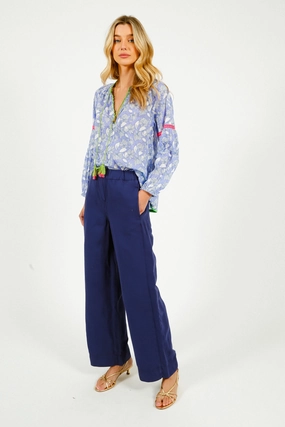 TINSELS Carlo Radio Trousers in Blue PermeableCloth TailoredSilhouette