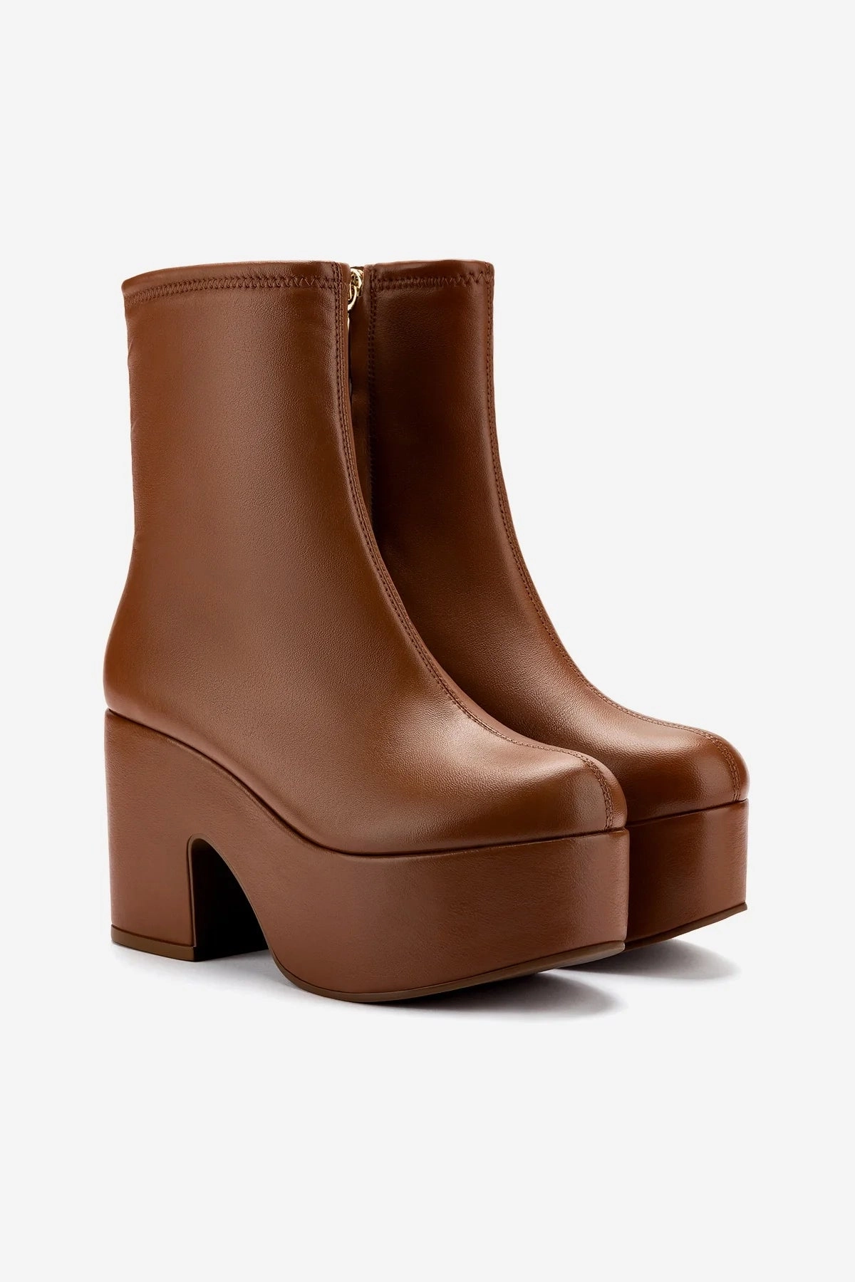 Slip Resistant Work Commute Anti Slip Sole Miso Platform Boot In Caramel Stretch Leather