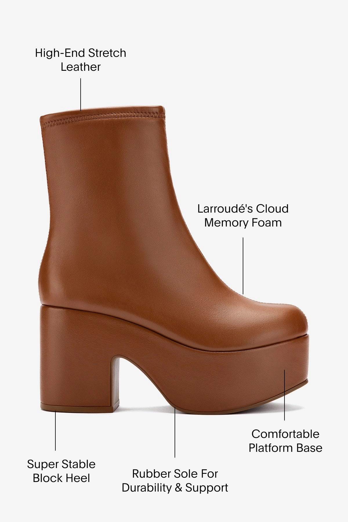 Seamless Comfort Rural Traveler Miso Platform Boot In Caramel Stretch Leather