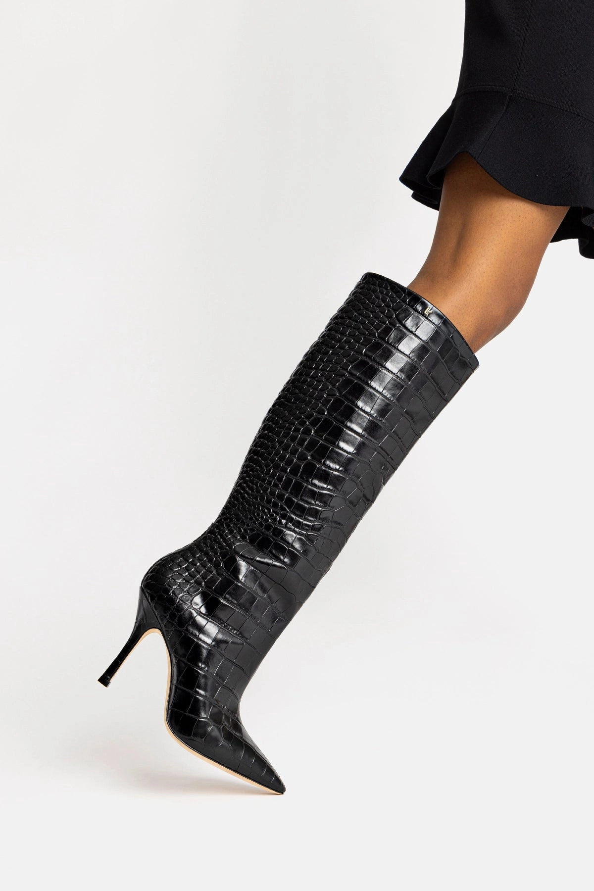 Kate Boot In Black Stamped Leather Non-Slip Grip