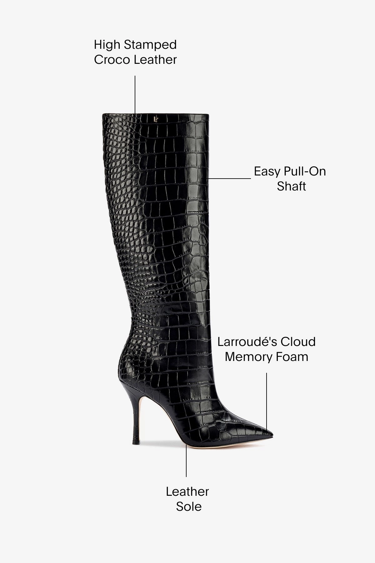 Kate Boot In Black Stamped Leather Cushioned Step Weekend Wanderer Soft Leather
