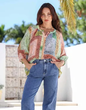Stretch Fabric Malta Blouse - Multi Paisley