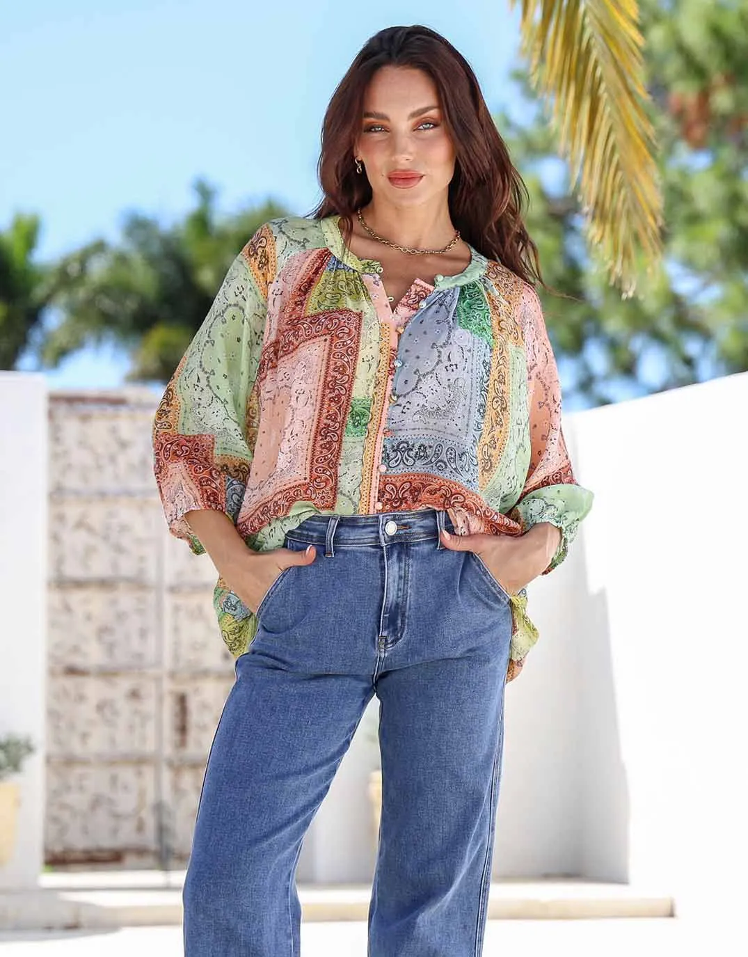 Stretch Fabric Malta Blouse - Multi Paisley