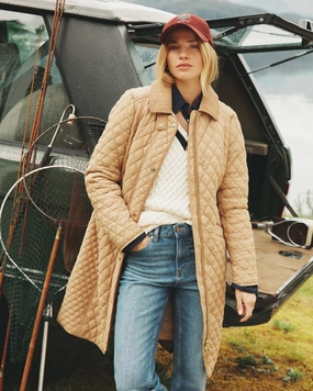 Joules Rosewell Showerproof Longline Diamond Quilted Coat Clearance Zippered Closures