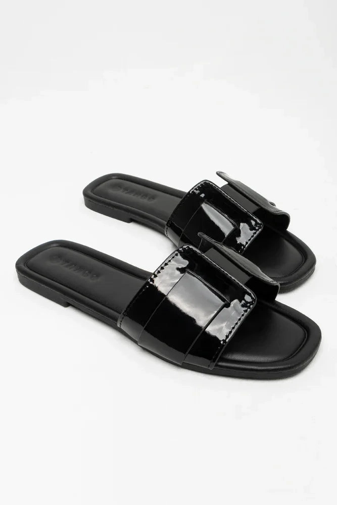 Textured Mule Sandal Black Espadrille Style Comfort Wear