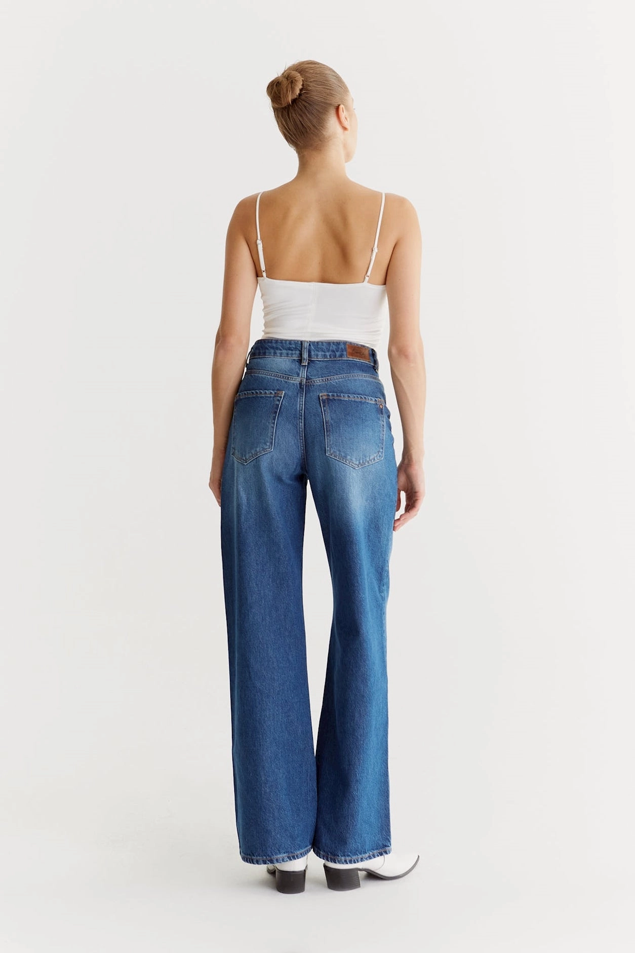 Maria High Waisted Wide Denim Trousers - Astra Blue L30 Gusseted Crotch Abrasion Resistant Panels