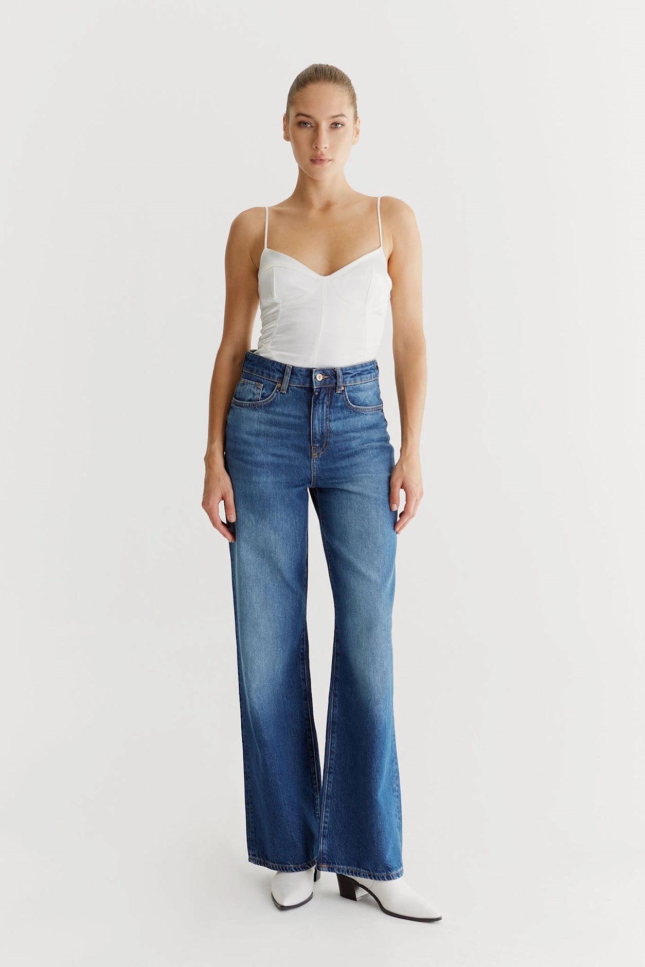 DoubleLayeredHem TaglessDesign Maria High Waisted Wide Denim Trousers - Astra Blue L30