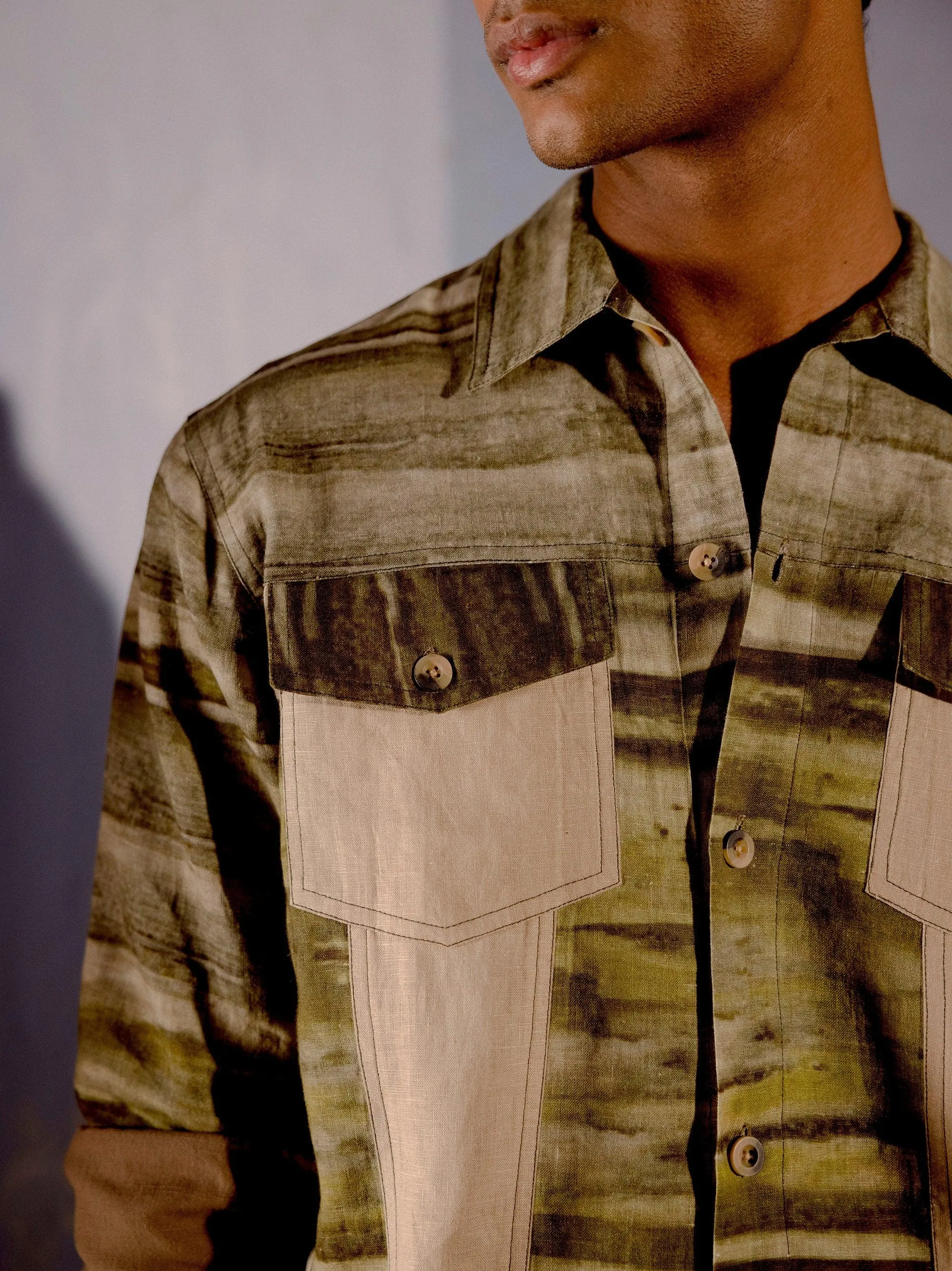 Two Tone Stitching Button-up Truman Jacket