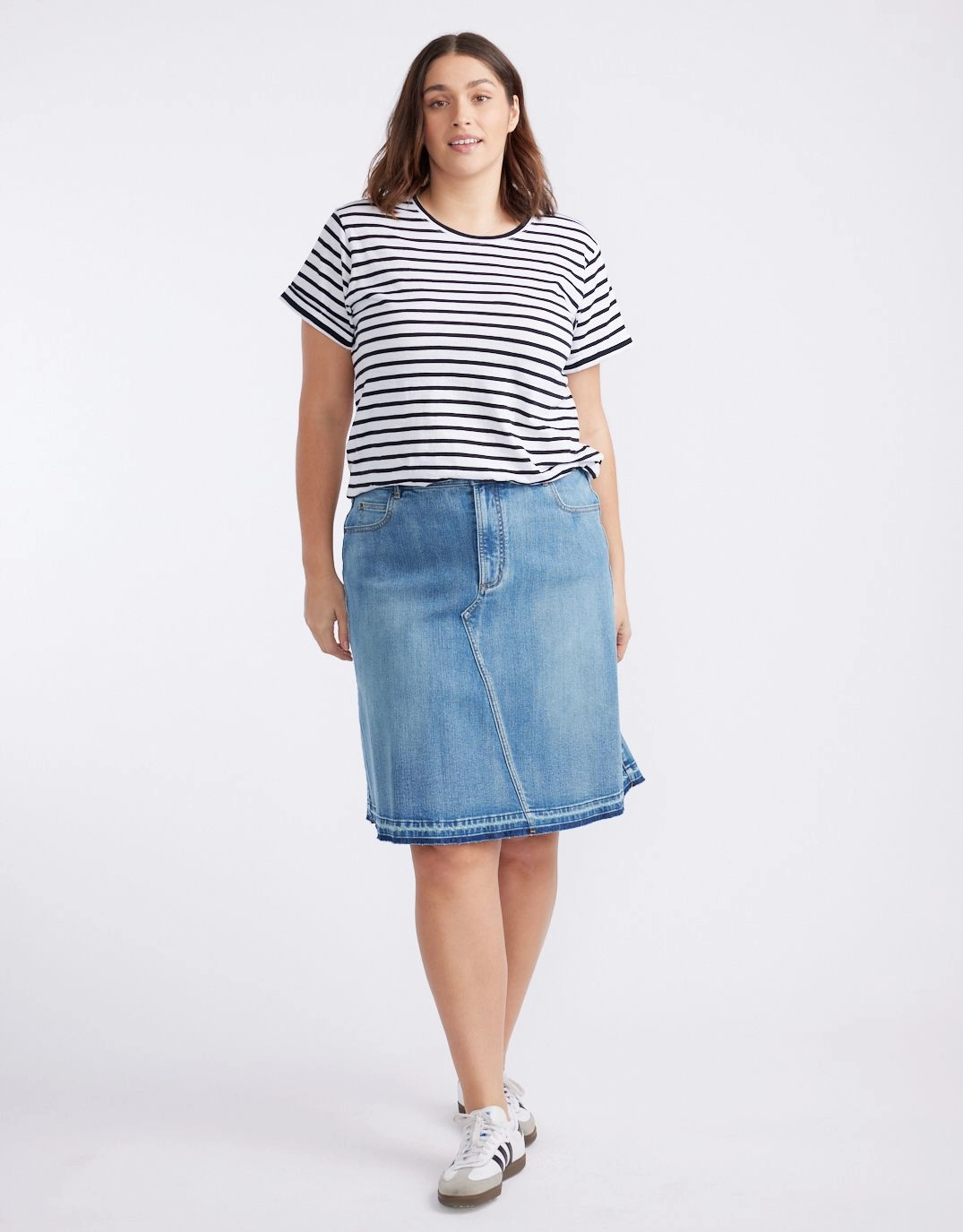 Turn Back T-Shirt - White/Black Stripe Lightweight Wear VintageWashEffect