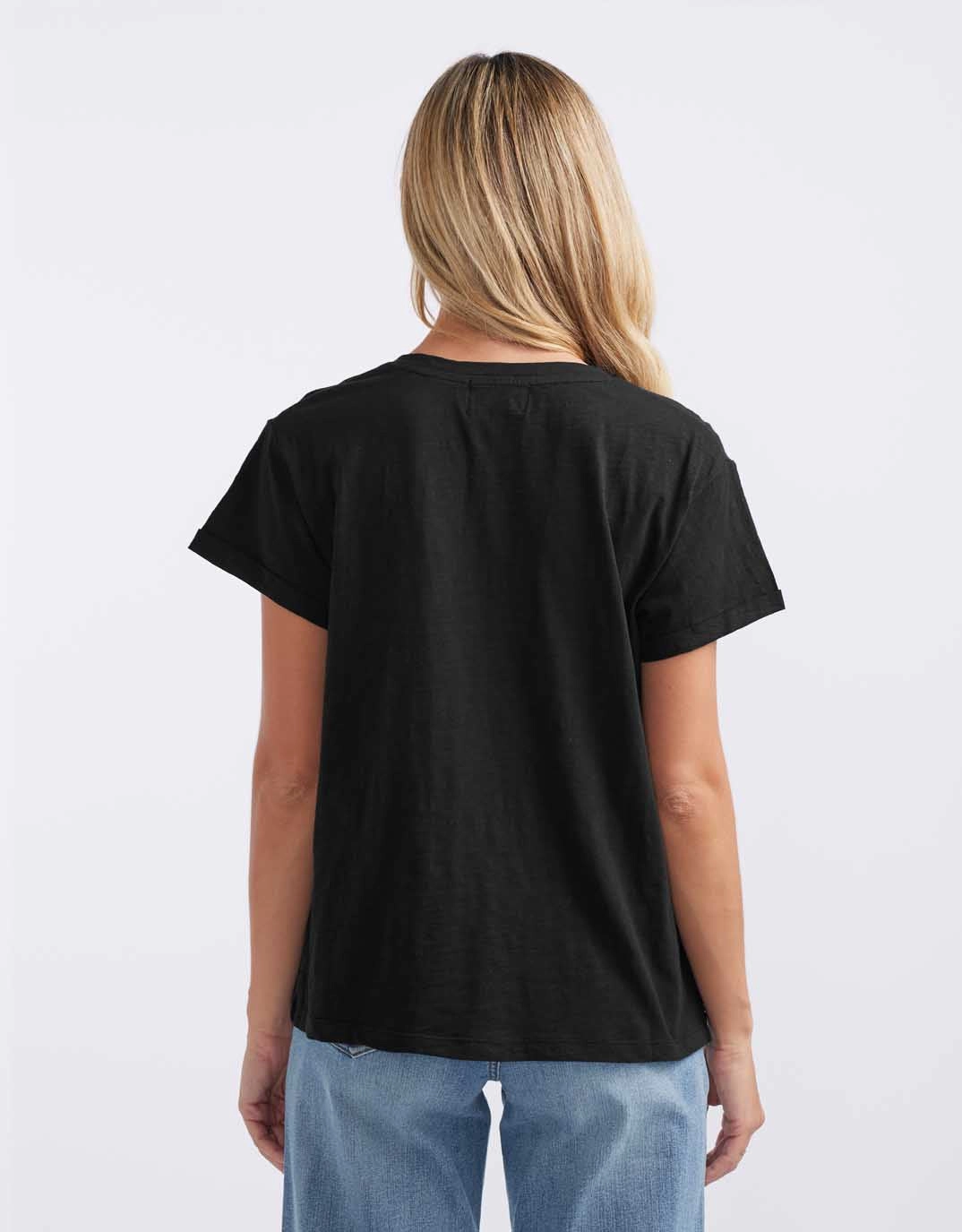 color blocking Turn Back V Neck T-Shirt - Black