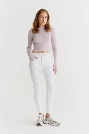 Mila  Slim Jogger Pant - White - Inseam 29" L02 LowProfileTopstitching