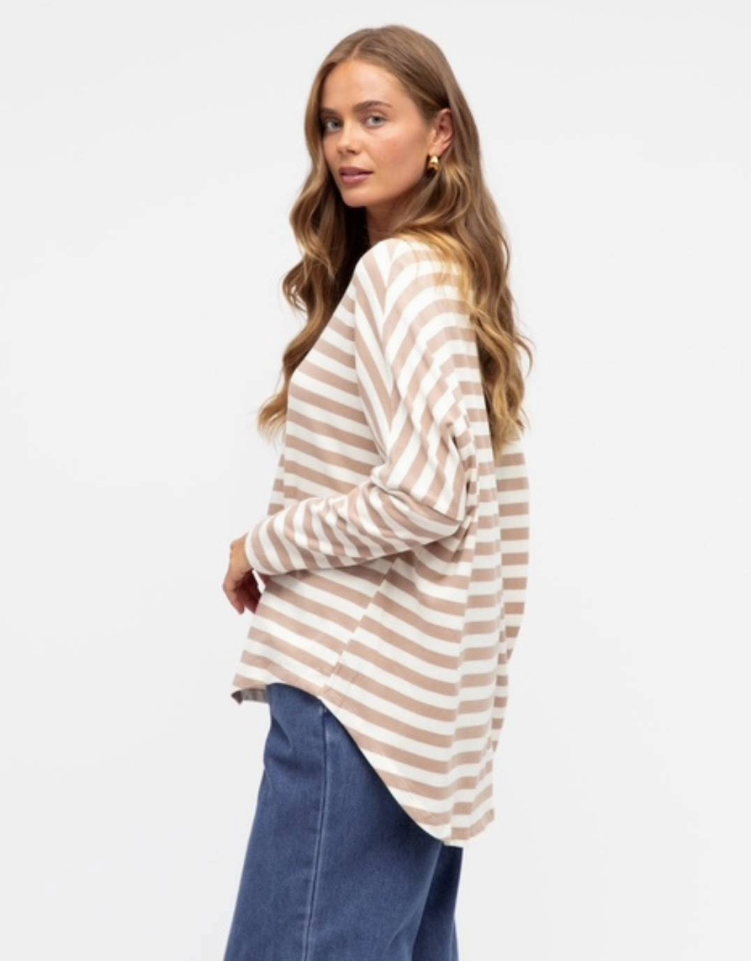 Bohemian style Joni Long Sleeve Tee - Oat/White Stripe