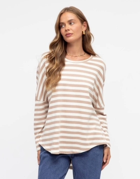Joni Long Sleeve Tee - Oat/White Stripe Unisex versatility Slim Fit Cut