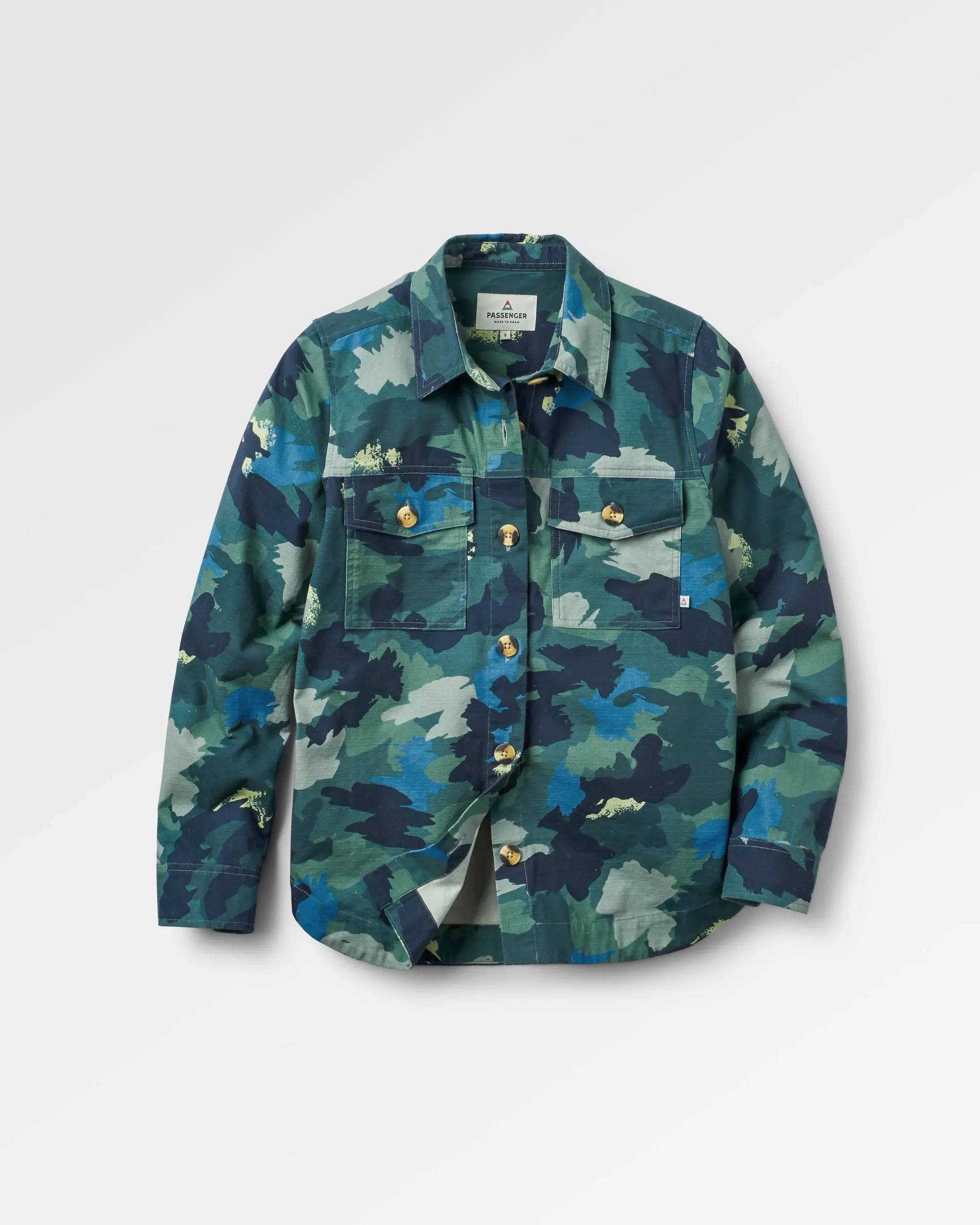 Cooling Mesh Lining tailored look Coral Organic Cotton LS Shirt - Alpine Camo Rain Forest