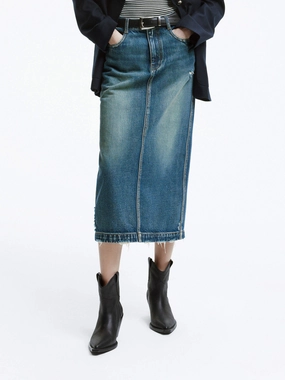 Travel Ease Road Trip Back Slit Frayed Midi Skirt