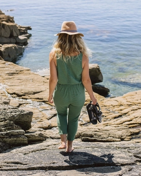 Eva Recycled Cotton Jumpsuit - Dark Ivy Smooth zipper closure