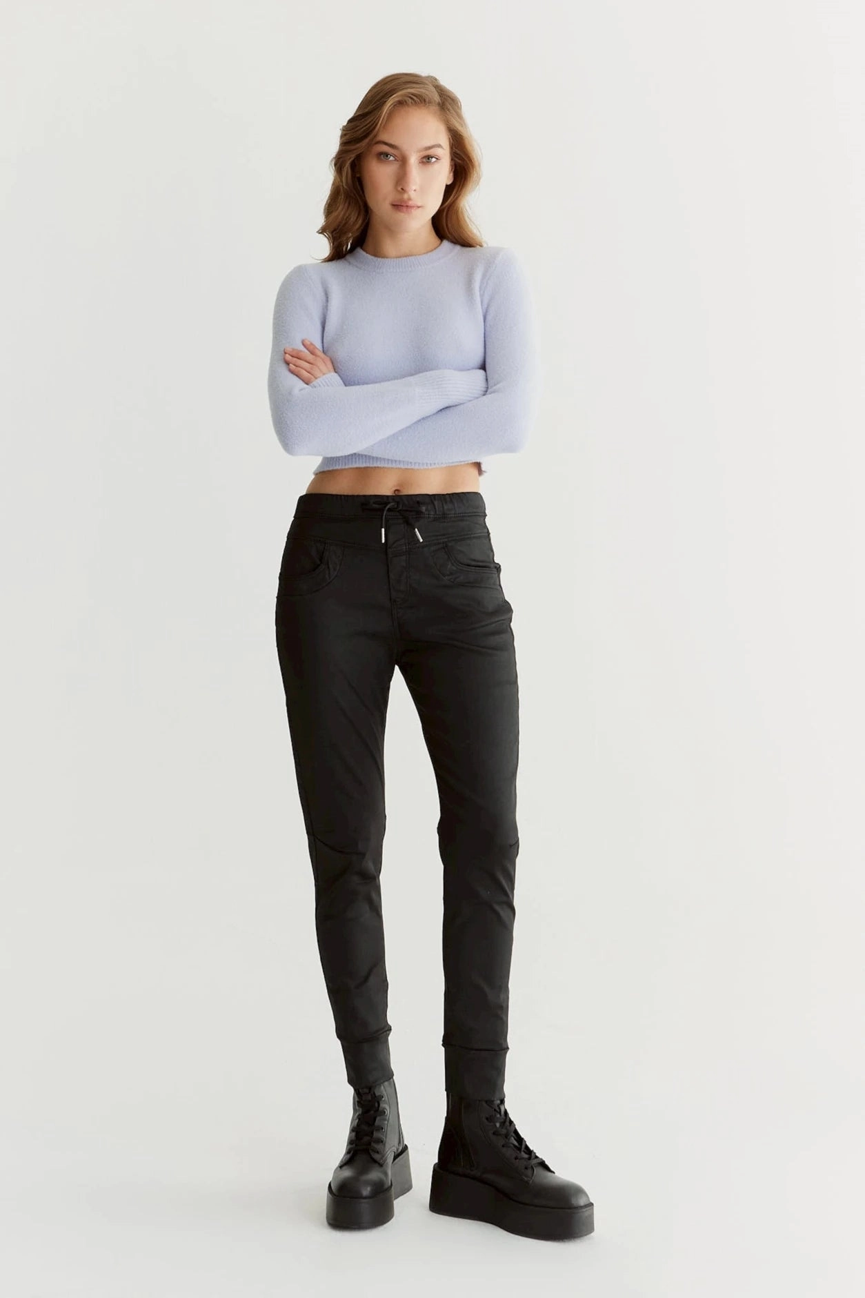 Comfort Layer Seamless construction Mila  Slim Jogger  Pant - Black Coated - Inseam 27" L01