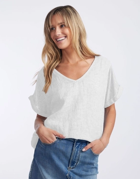 sale season Flattering Shape V Neck Calypso Short Sleeve Top - White