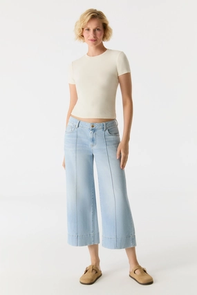 Vanessa Denim Culottes -  Light Blue  - L01  27" Inseam Stretch Support Side slits