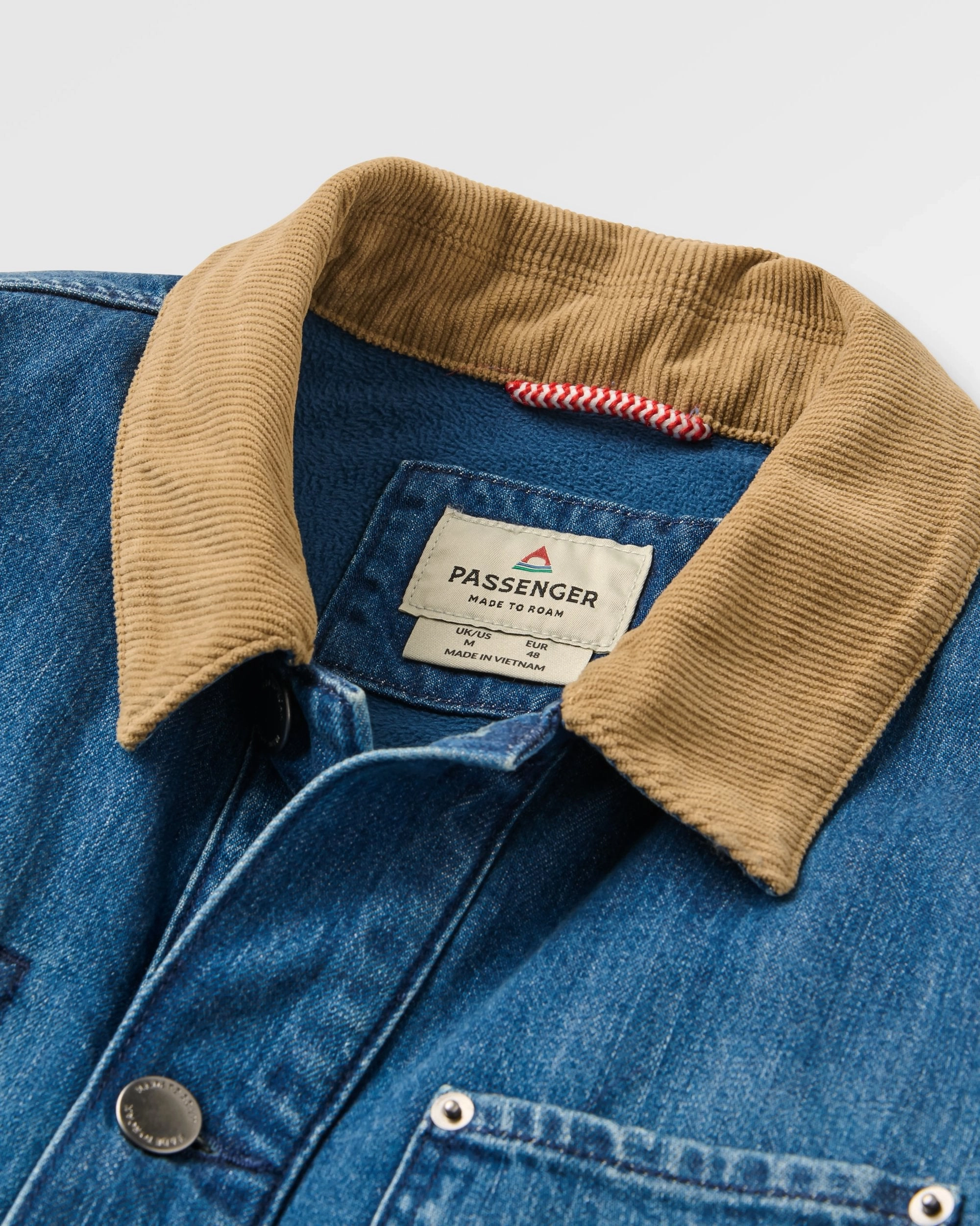 Vantage Lined Denim Jacket - Mid Wash Denim Magnetic Closure Option Layered Collar Design
