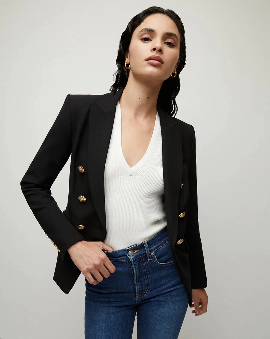 Snow Day Eco Friendly Fabric VB Miller Dickey in Black with Gold Button