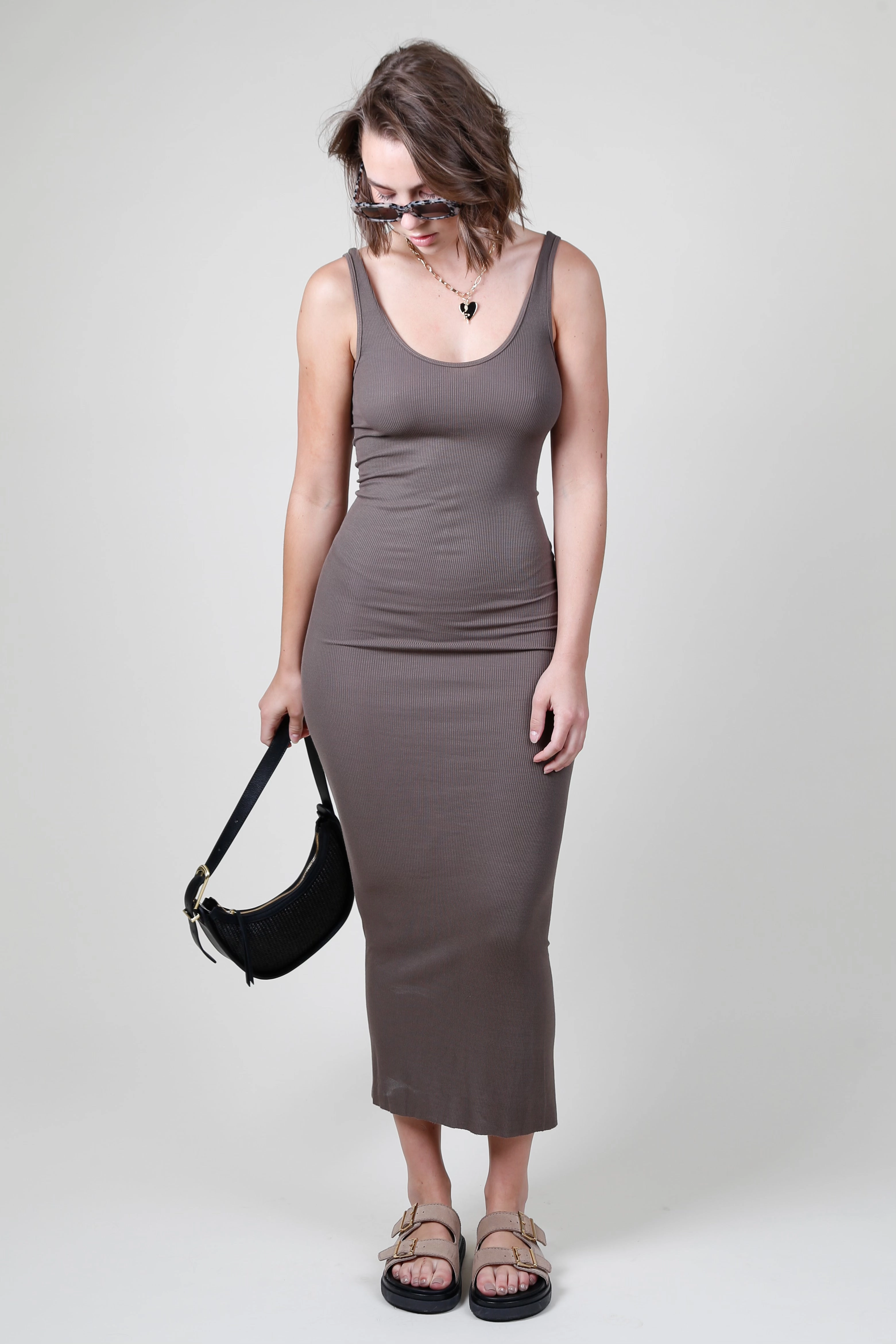 ENZA COSTA | Stretch Silk Knit Maxi Tank Dress - Shitake Daily Favorite