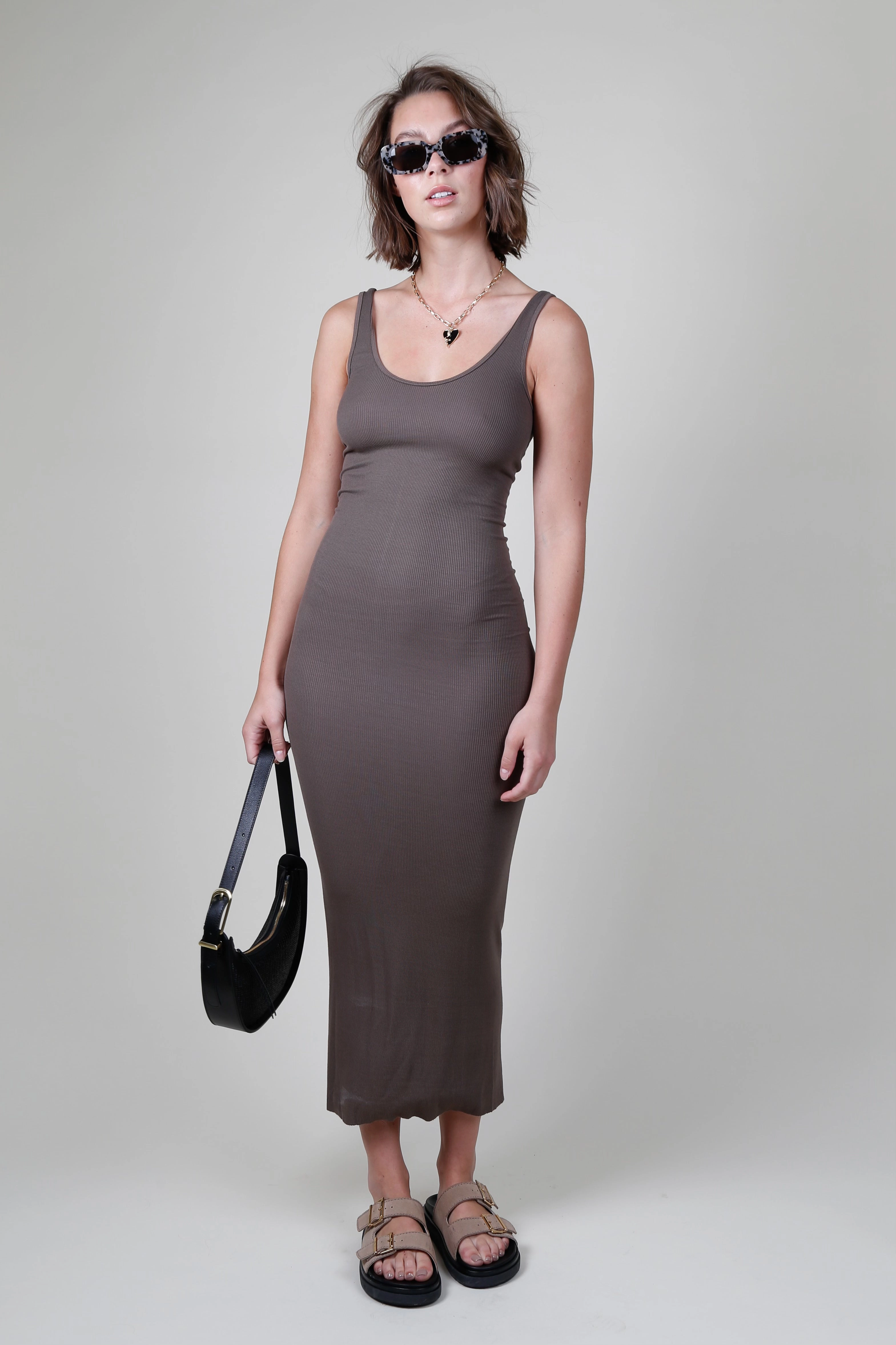 ENZA COSTA | Stretch Silk Knit Maxi Tank Dress - Shitake New Spirit