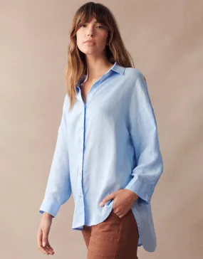 Fall Fashion Linen Boyfriend Shirt - Blue