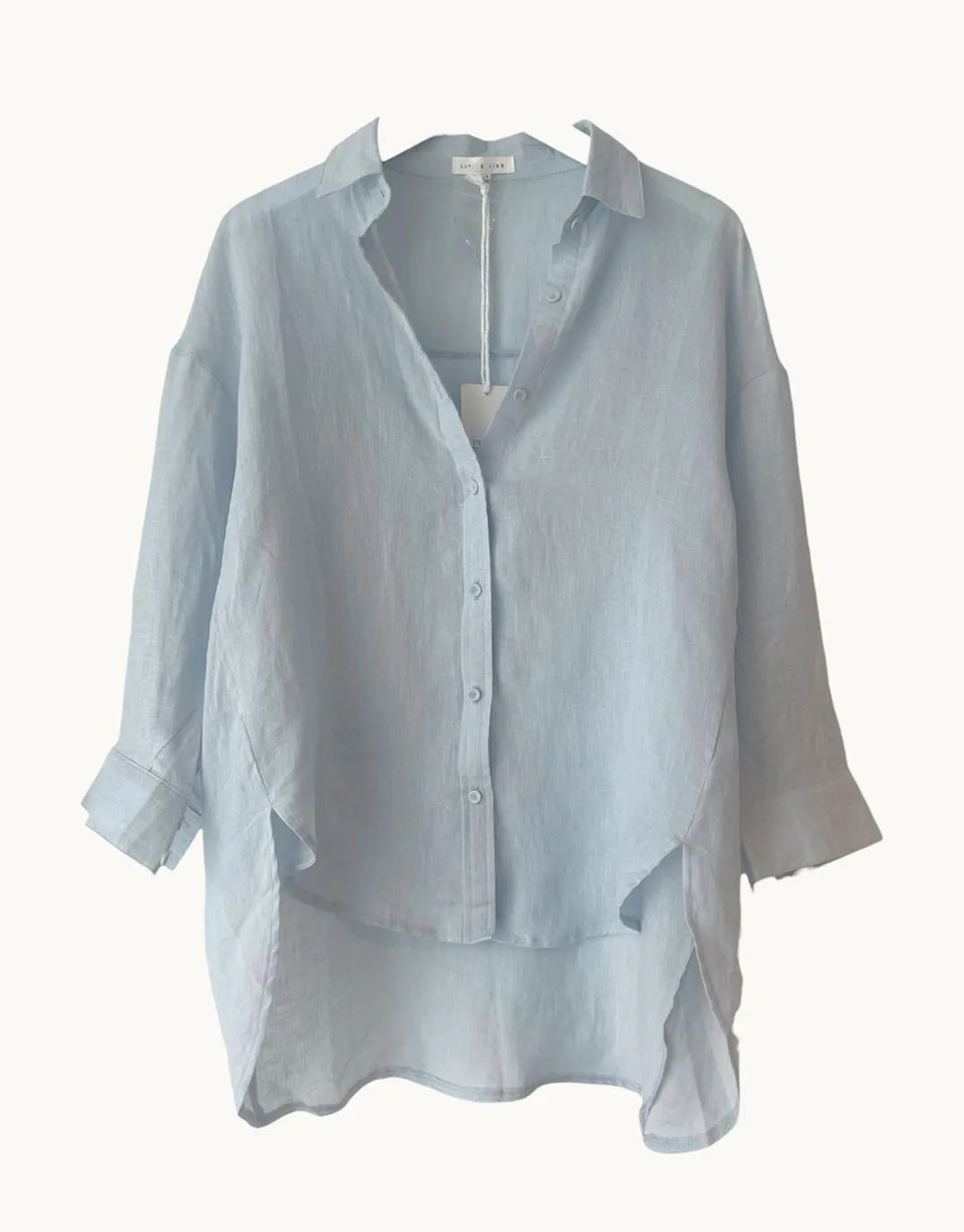 Tear Resistant Reinforcement Chic Look Linen Boyfriend Shirt - Blue