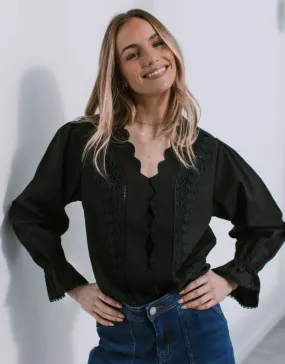 Boscolo Ruffle Cuff Shirt - Black Workwear Style