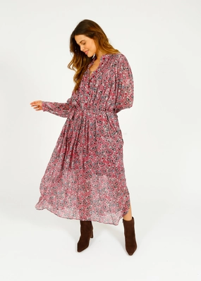 Soft Touch Marant Etoile Dalida Printed Dress in Raspberry, Black