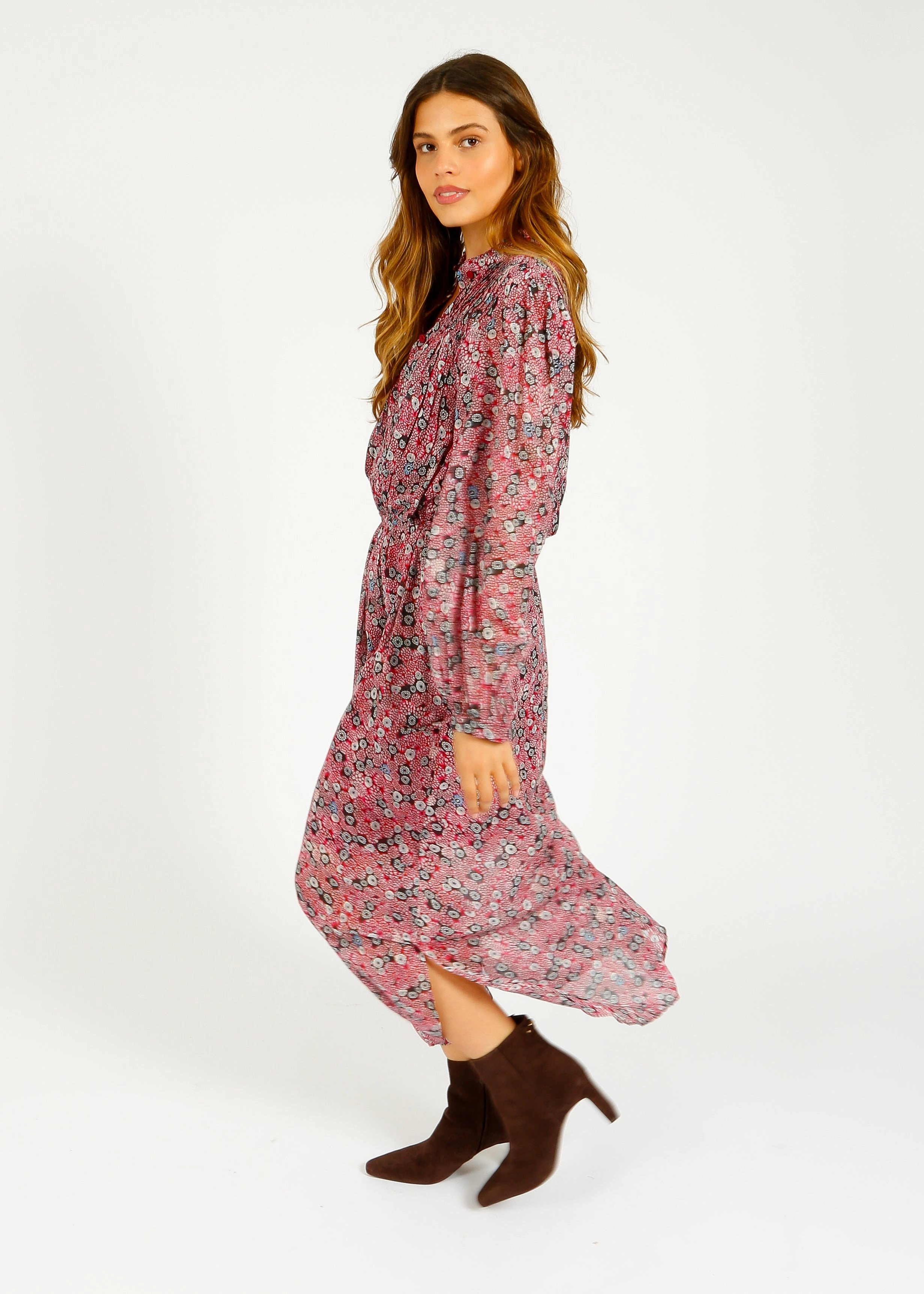 Bold Mood Designer-Label Marant Etoile Dalida Printed Dress in Raspberry, Black