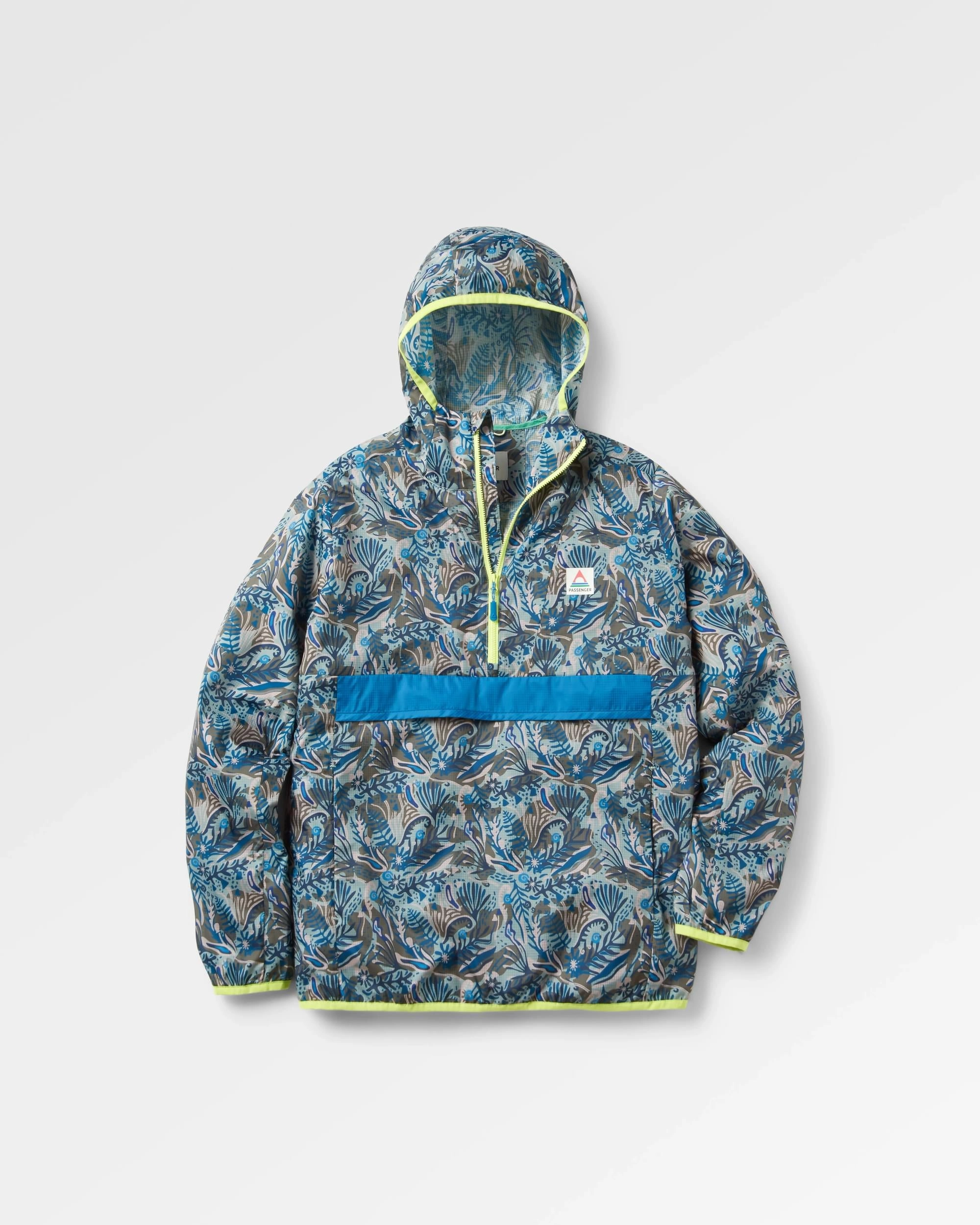 Fleece Lined Interior Rugged Comfort Viento Recycled Windshell Anorak - Abstract Seaweed Pistachio